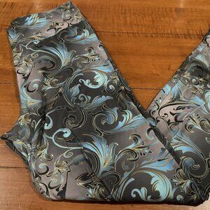 Ladies Buttery Soft Full Length Leggings- Black & Turquoise Swirl - One Size